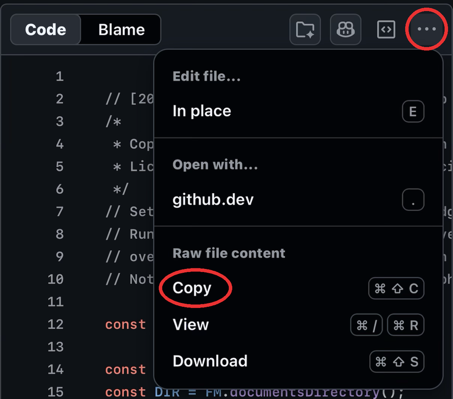 where to tap to copy a script